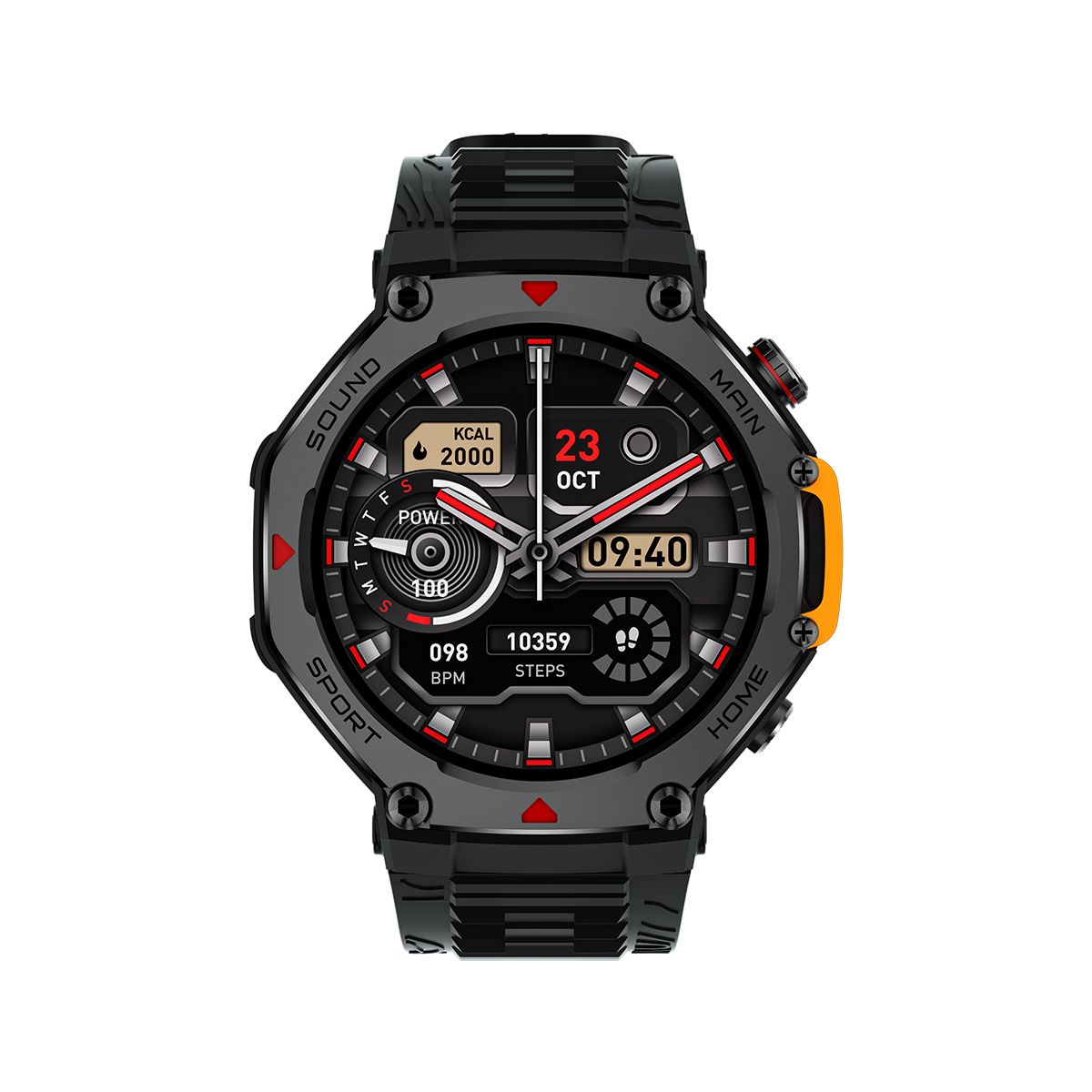 M-Rex4 Rugged GPS Smart Watch, 5ATM Waterproof, Heart Rate Monitor, Black