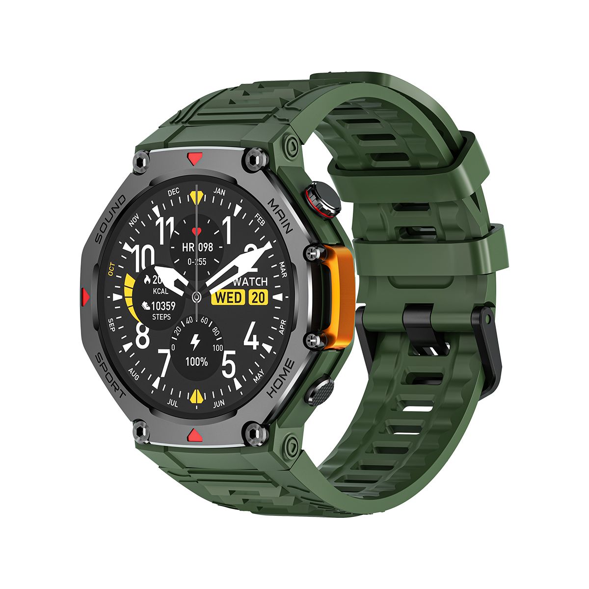 M-Rex4 Rugged GPS Smart Watch, 5ATM Waterproof, Heart Rate Monitor, Green