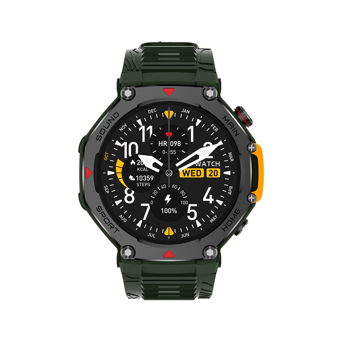 M-Rex4 Rugged GPS Smart Watch, 5ATM Waterproof, Heart Rate Monitor, Green
