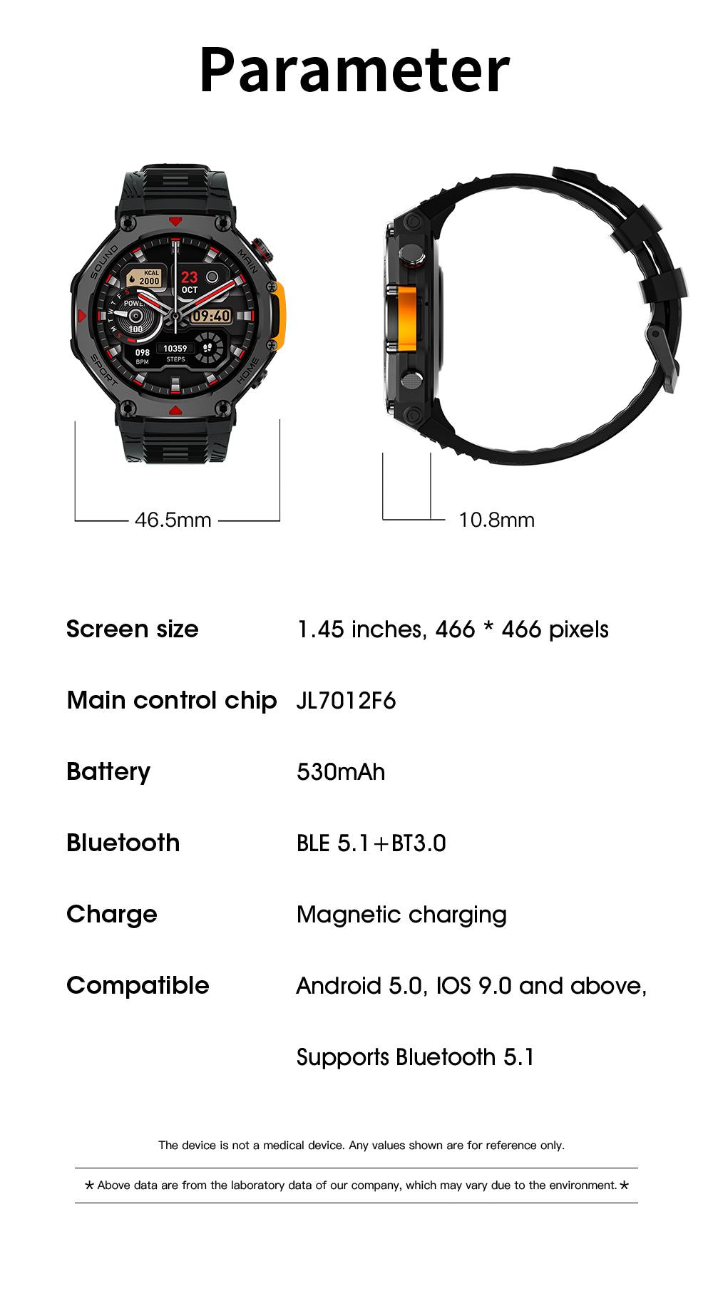 M-Rex4 Men Rugged GPS Smart Watch, 5ATM Waterproof Bluetooth Call Fitness Tracker Heart Rate Sleep Monitor，white