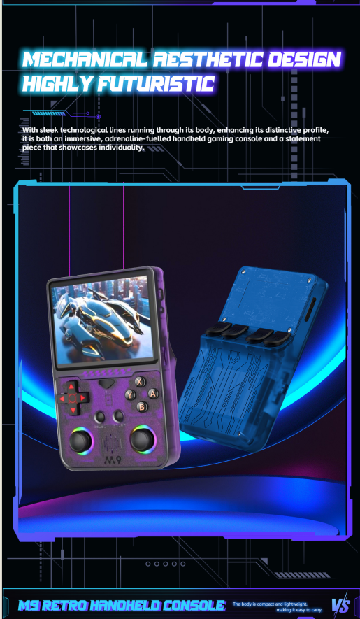 M9 Retro Handheld Game Console, 3.5-Inch Screen, RGB Joystick, Purple Case