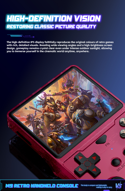 M9 Retro Handheld Game Console, 3.5-Inch Screen, RGB Joystick, Purple Case