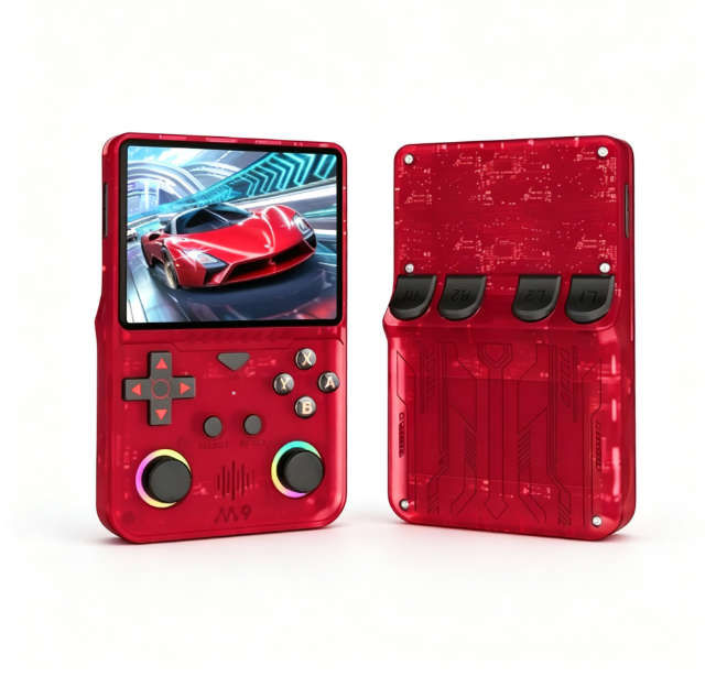 M9 Retro Handheld Game Console, 3.5-Inch Screen, RGB Joystick, Red Case