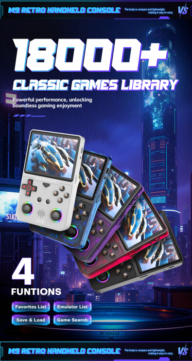M9 Retro Handheld Game Console, 3.5-Inch Screen, RGB Joystick, White Case