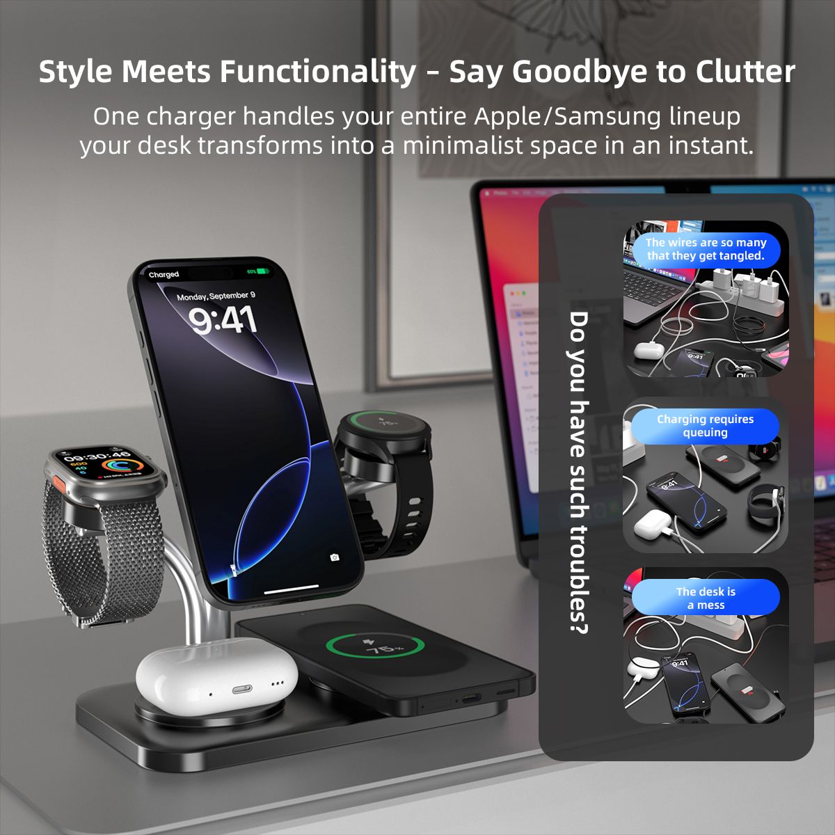 OC22 5-in-1 Wireless Charging Stand Multi Device Fast Charging Dock，black