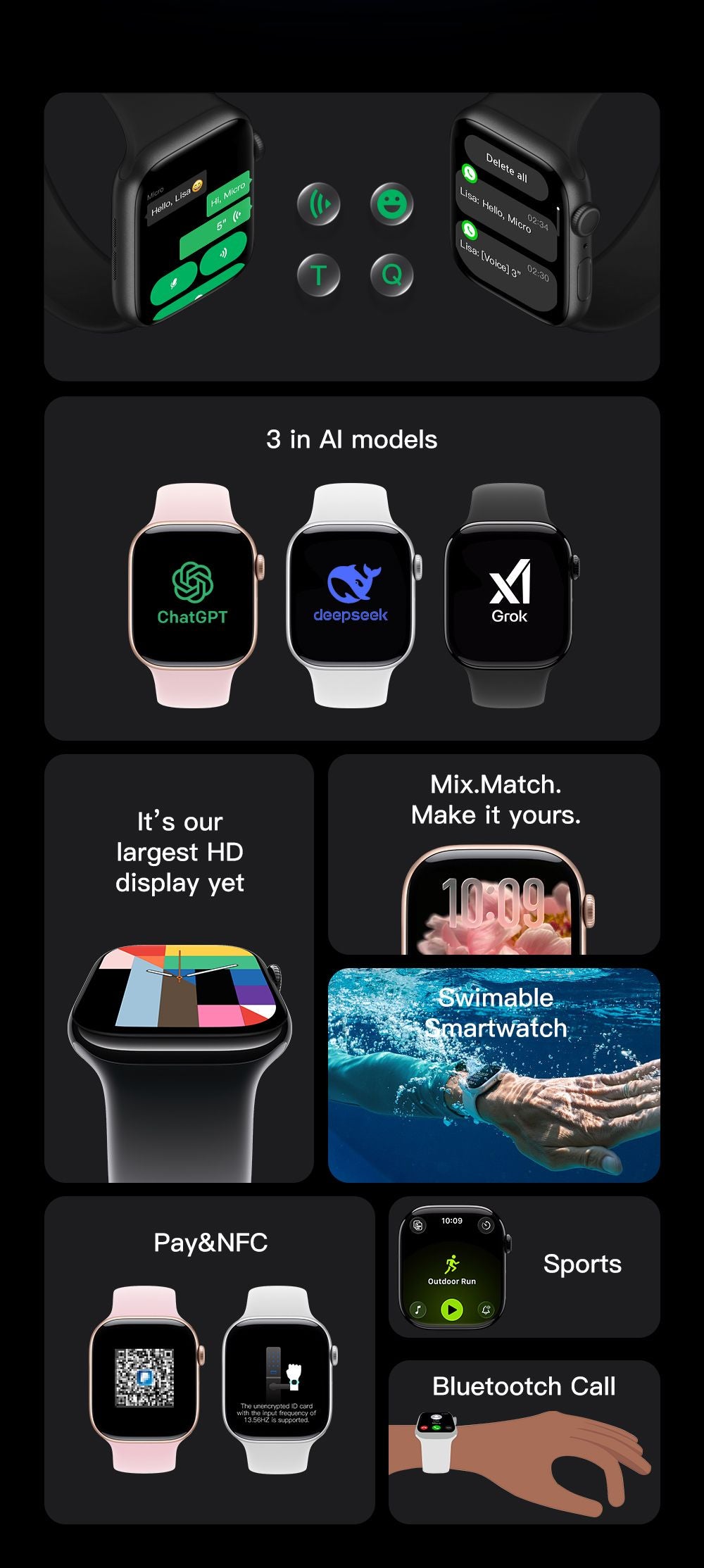 S11 Pro Smart Watch, Bluetooth Calling, Heart Rate & Sleep Monitor, Smartwatch for Men Women，Black