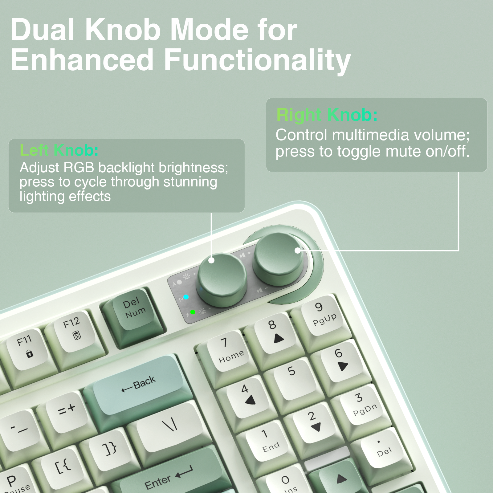 SOLAKAKA SK90 75% Compact Wireless Keyboard with Independent Number Pad，Green & White