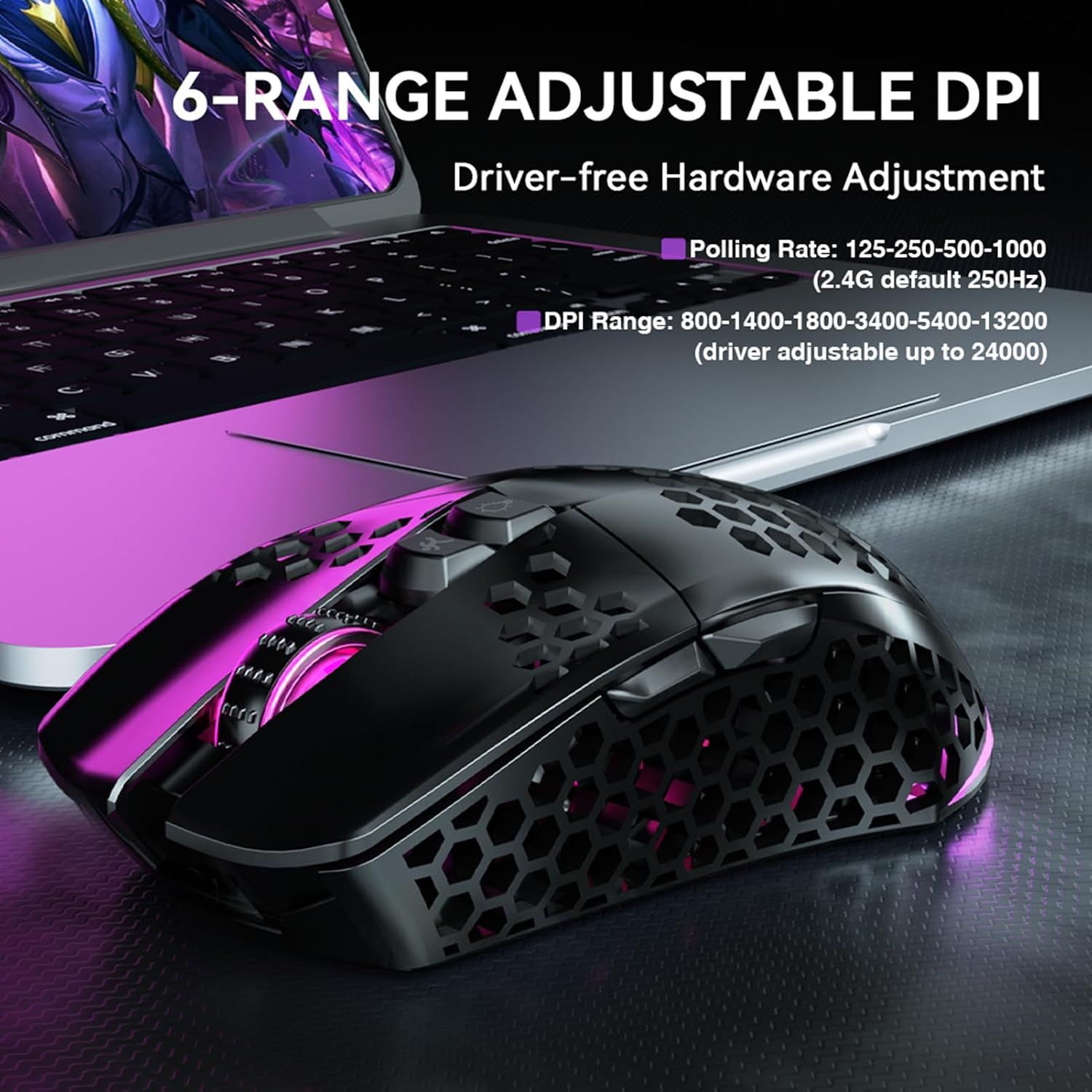 SOLAKAKA SM600 Honeycomb Shell Gaming Mouse Wireless,black