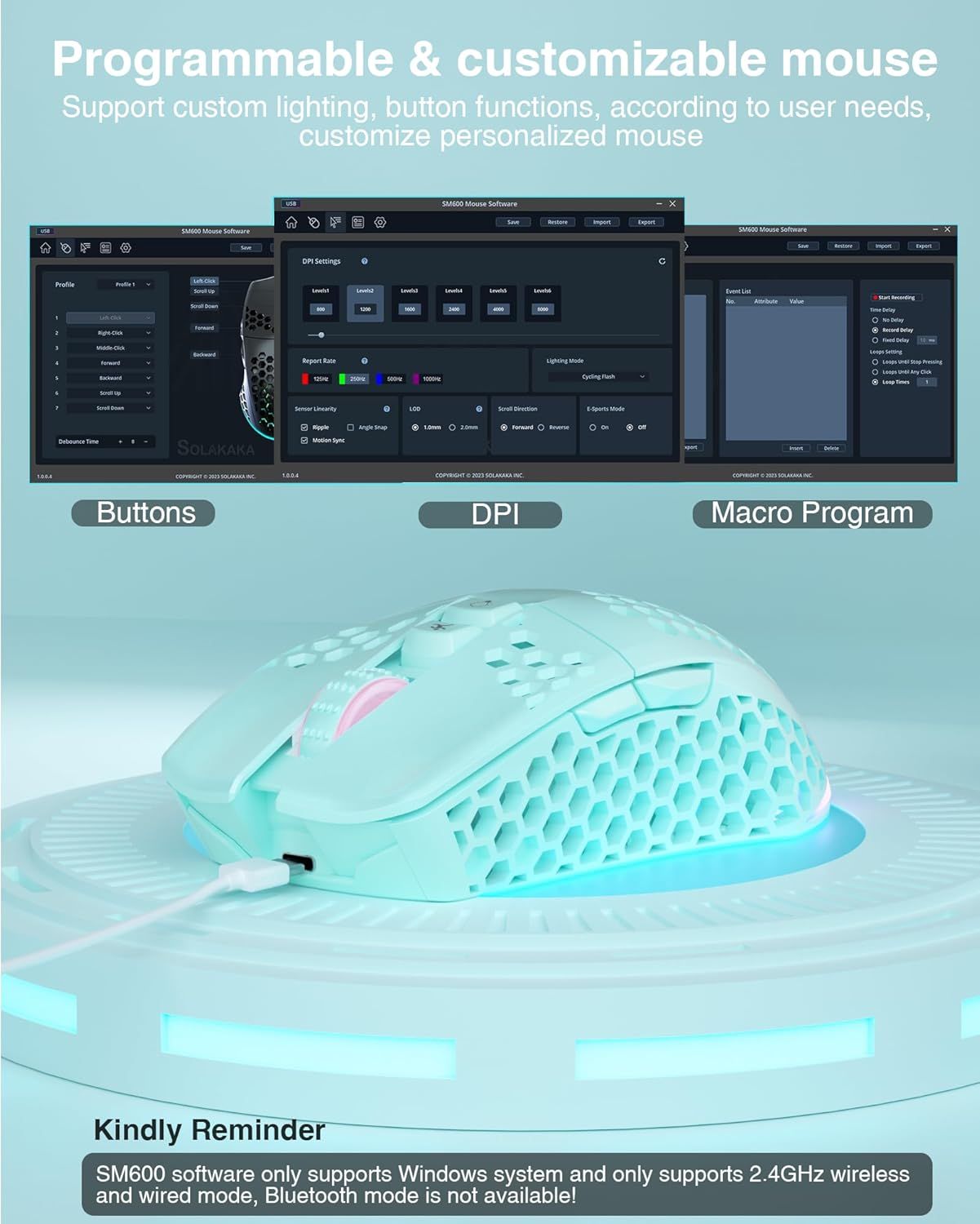 SOLAKAKA SM600 Honeycomb Shell Gaming Mouse Wireless,green