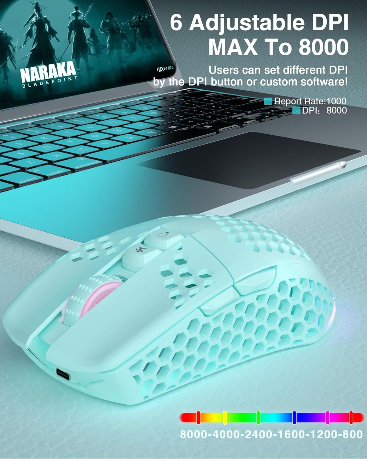 SOLAKAKA SM600 Honeycomb Shell Gaming Mouse Wireless,green