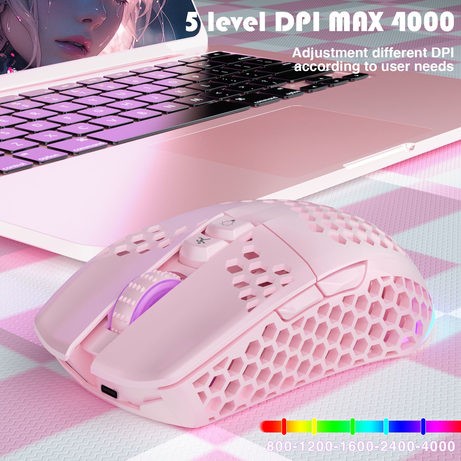 SOLAKAKA SM600 Honeycomb Shell Gaming Mouse Wireless,pink