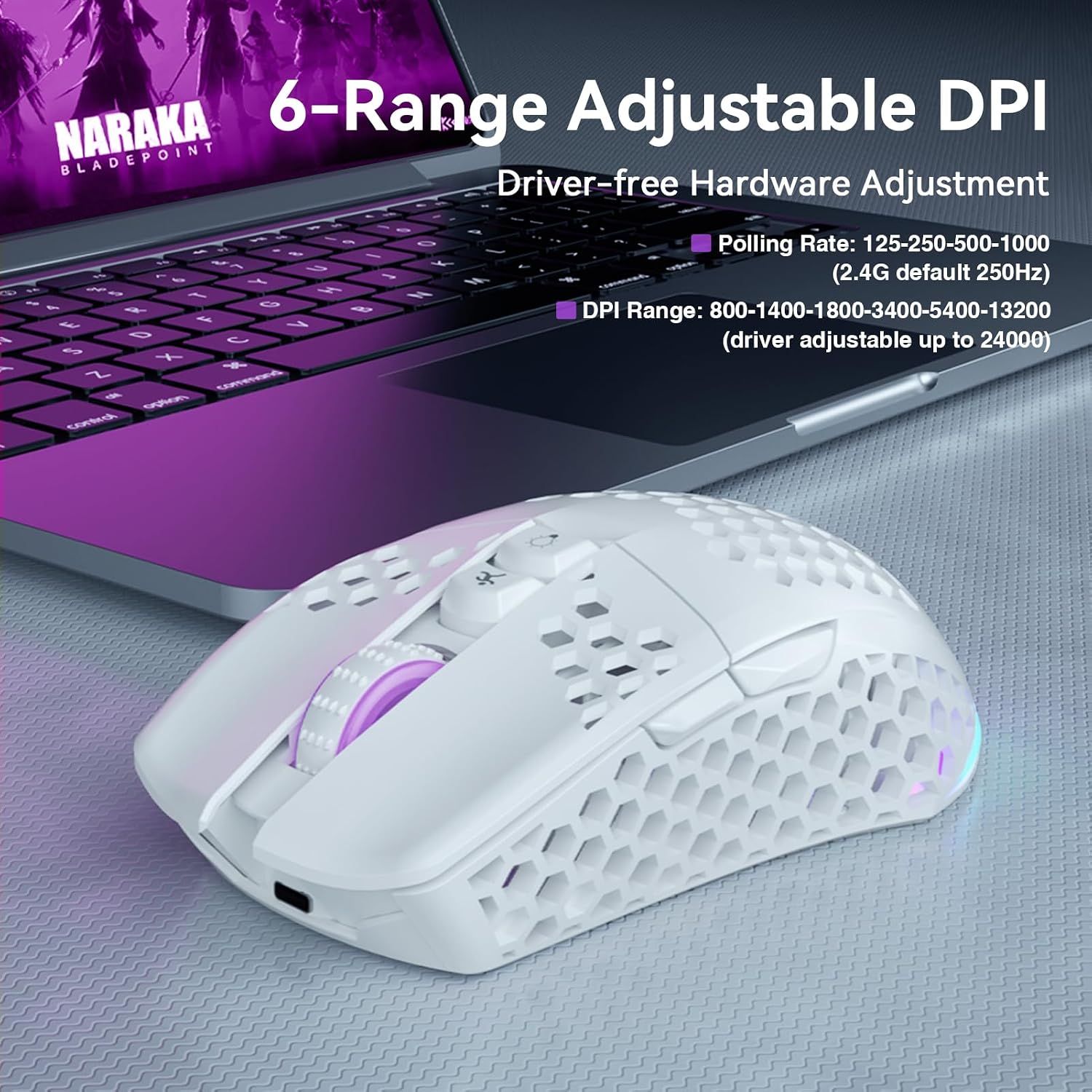 SOLAKAKA SM600 Honeycomb Shell Gaming Mouse Wireless,white