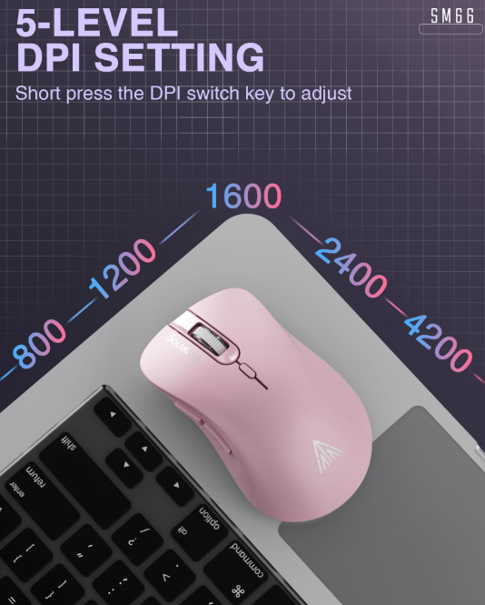 SM67 Dual Mode Wireless Gaming Mouse, Rechargeable RGB Ergonomic Mice with Adjustable DPI ,pink