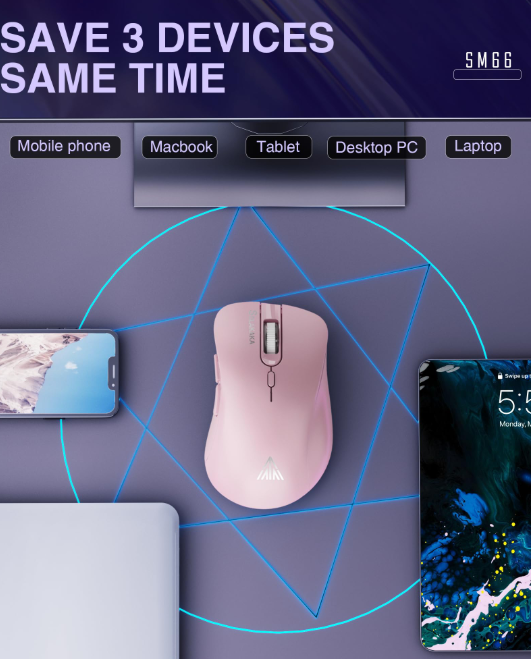 SM67 Dual Mode Wireless Gaming Mouse, Rechargeable RGB Ergonomic Mice with Adjustable DPI ,pink