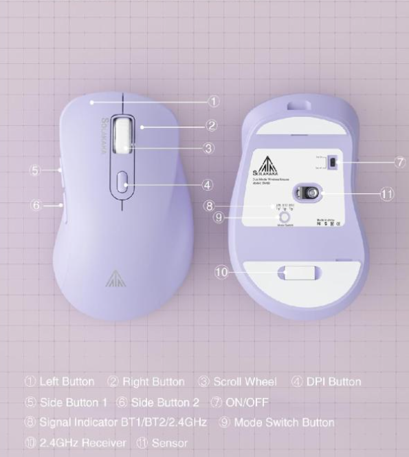 SM66 Dual Mode Wireless Gaming Mouse, Rechargeable RGB Ergonomic Mice with Adjustable DPI ,purple