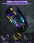 SM802 Tri‑Mode Gaming Mouse, Adjustable DPI, RGB Backlight, Ergonomic Wireless Mouse,black