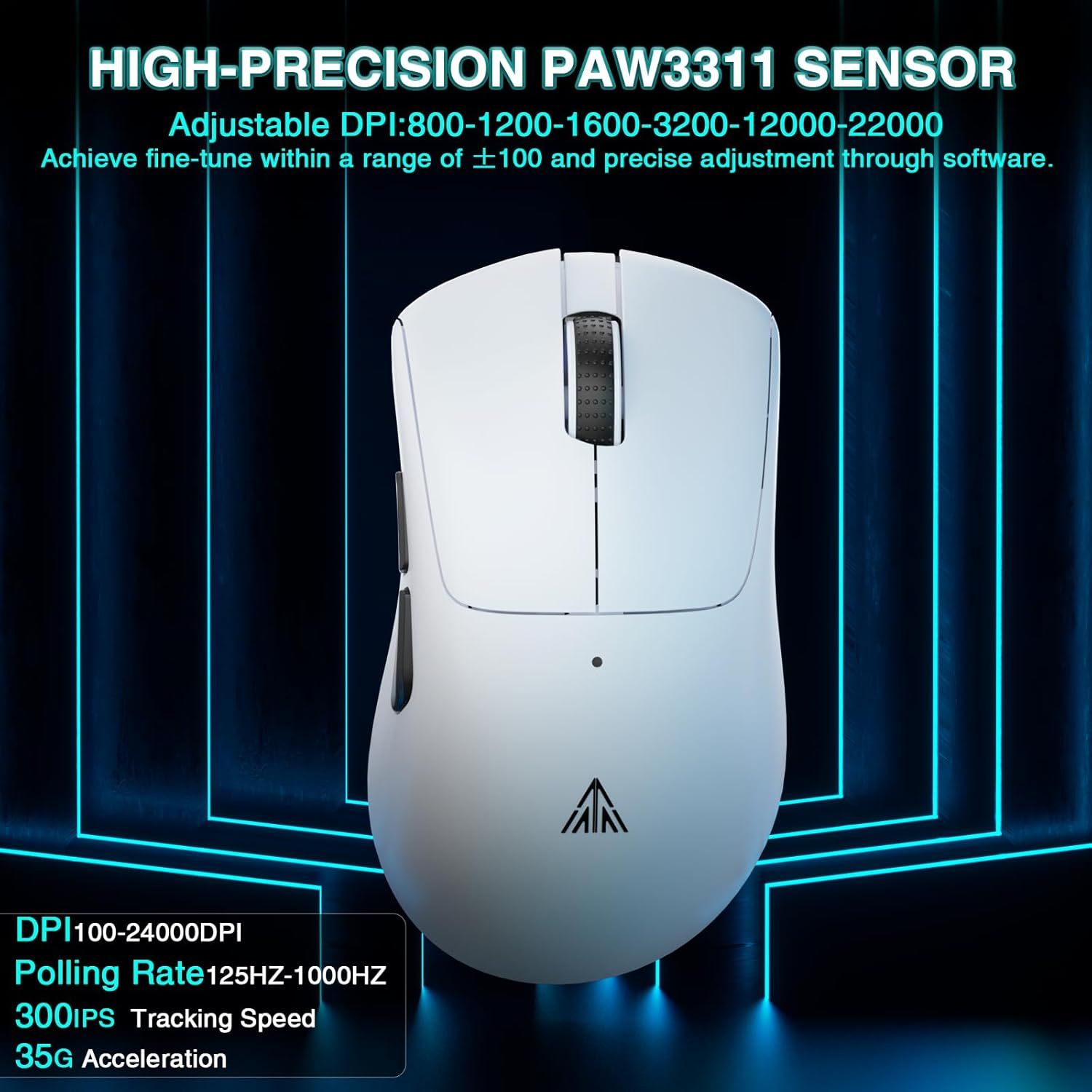 SOLAKAKA SM805 Tri-Mode Lightweight Wireless Gaming Mouse, 24000 DPI with Two Side Buttons，white