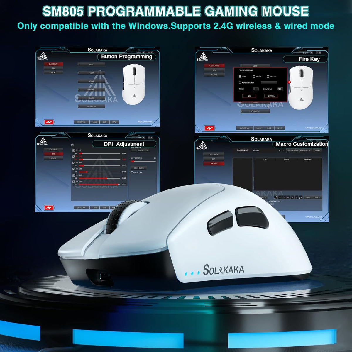 Tri‑Mode Wireless Gaming Mouse – 24000 DPI, 66g, PAW3311 Sensor, White
