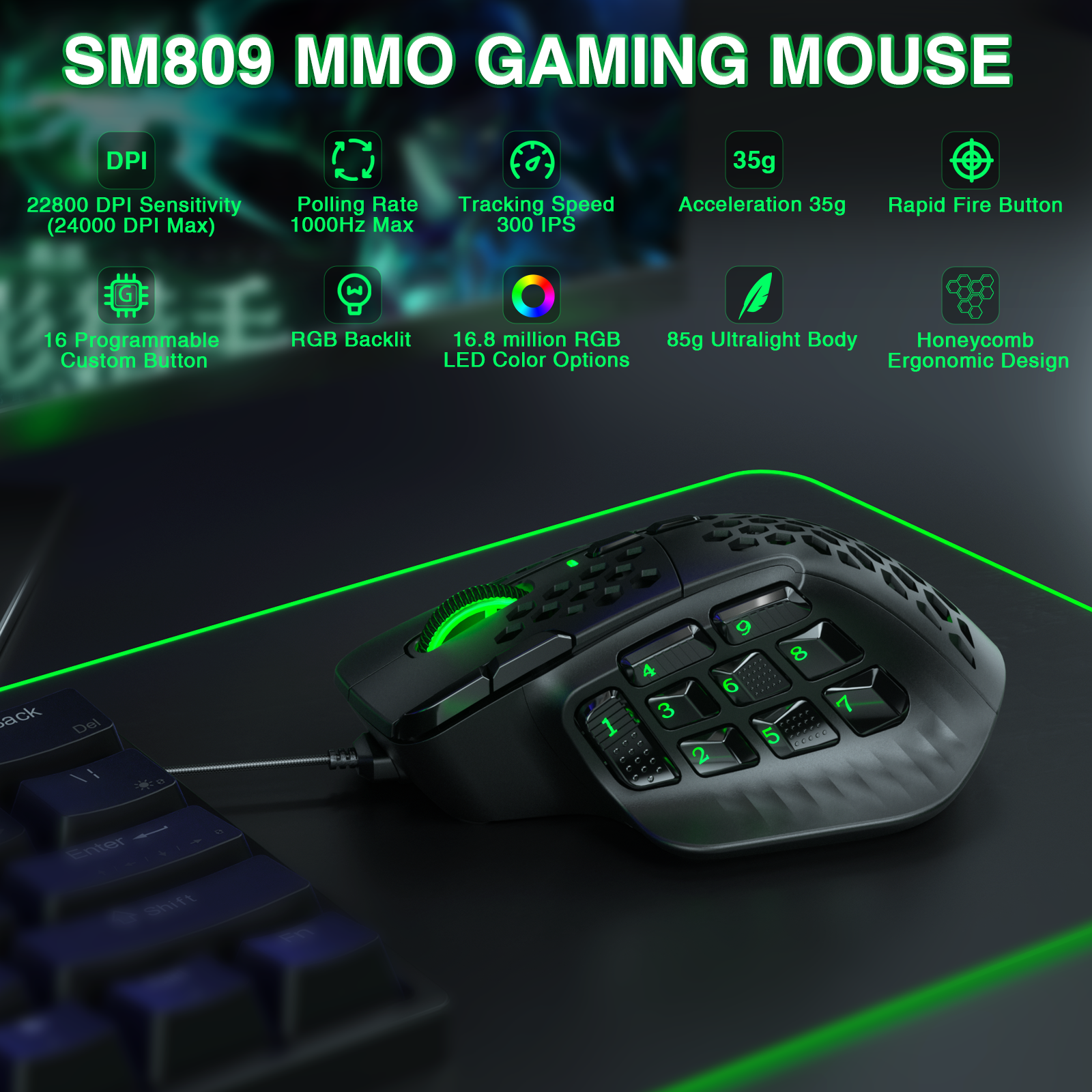 SOLAKAKA SM809 Wired MMO Gaming Mouse
