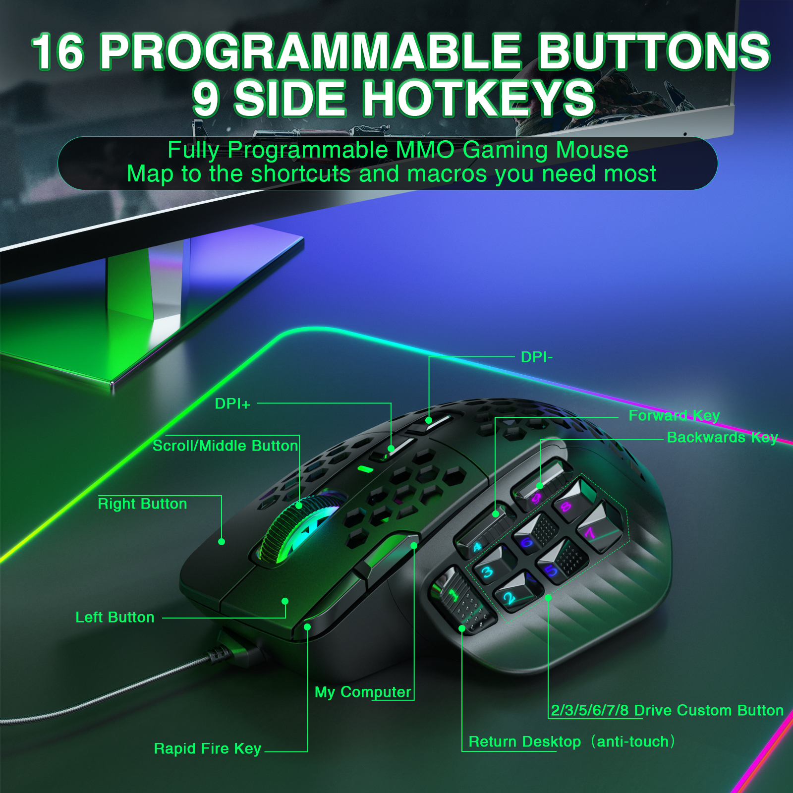 SOLAKAKA SM809 Wired MMO Gaming Mouse