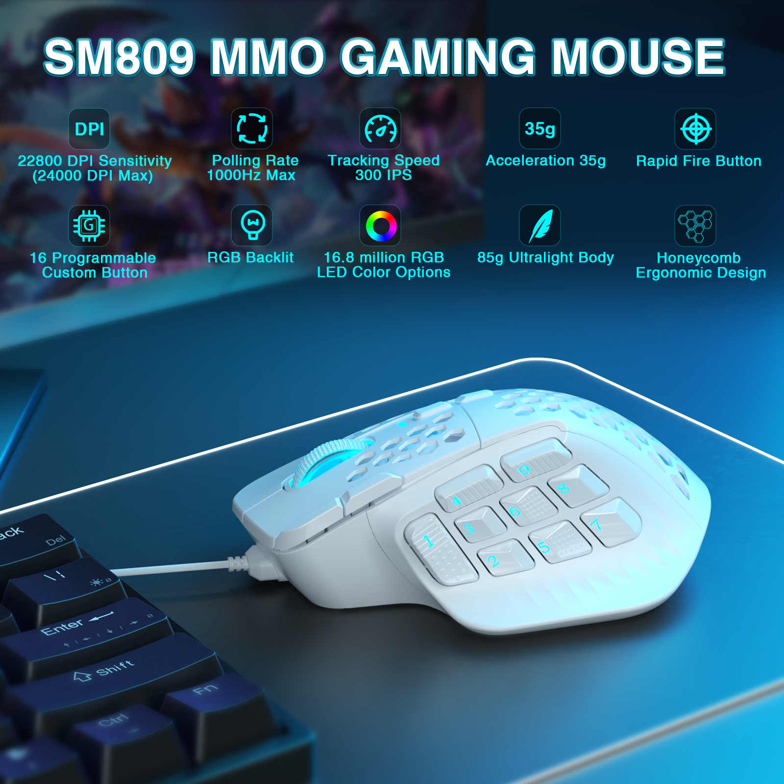 SOLAKAKA SM809  Gaming Mouse，white