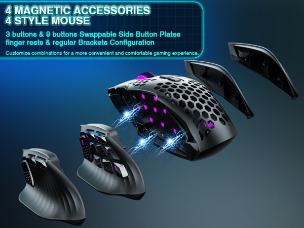 SM809pro Tri-Mode MM0 Wireless Gaming Mouse, Adjustable DPI RGB Backlight,black