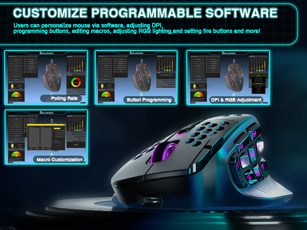 SM809pro Tri-Mode MM0 Wireless Gaming Mouse, Adjustable DPI RGB Backlight,black