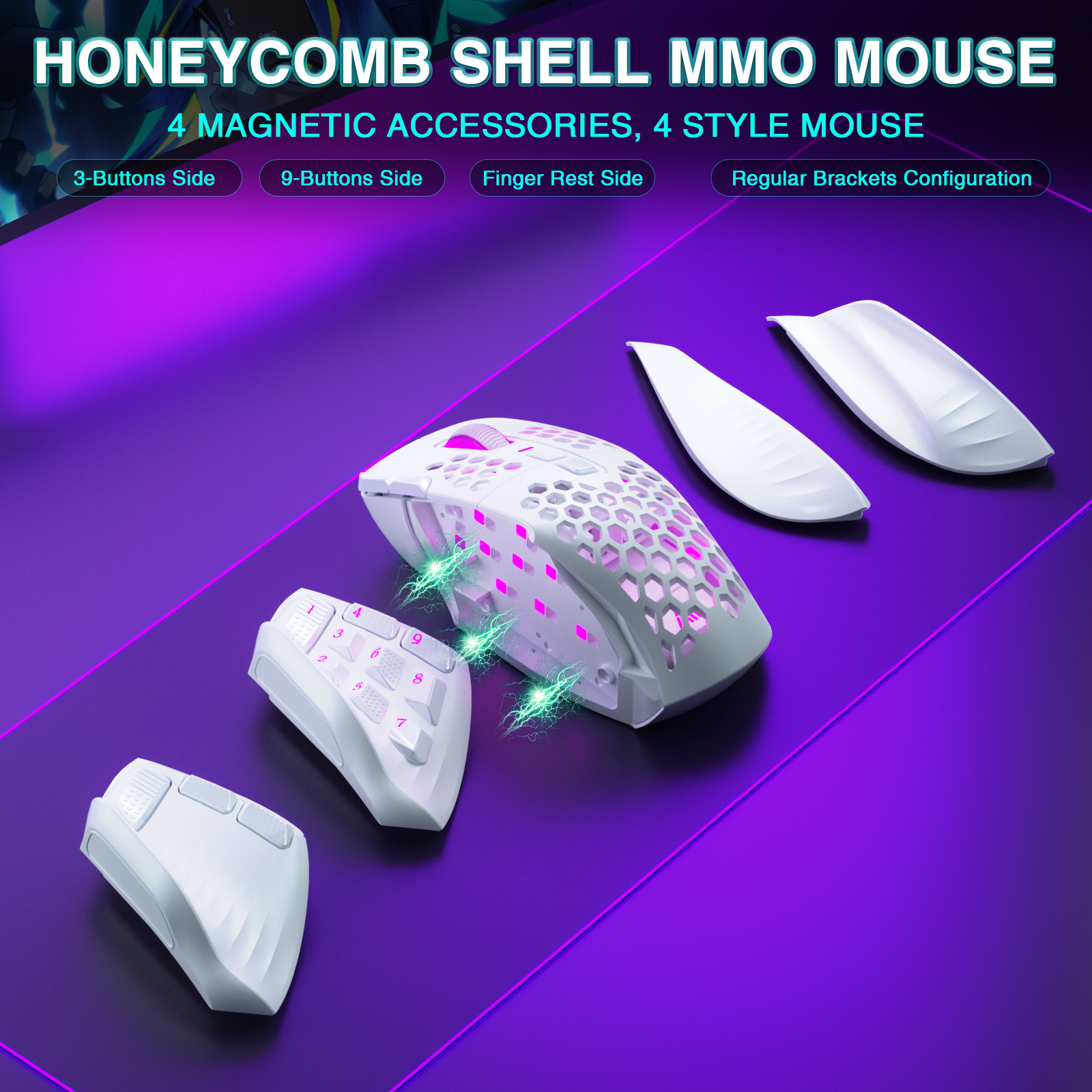 SM809pro Tri-Mode MM0 Wireless Gaming Mouse, Adjustable DPI RGB Backlight,white