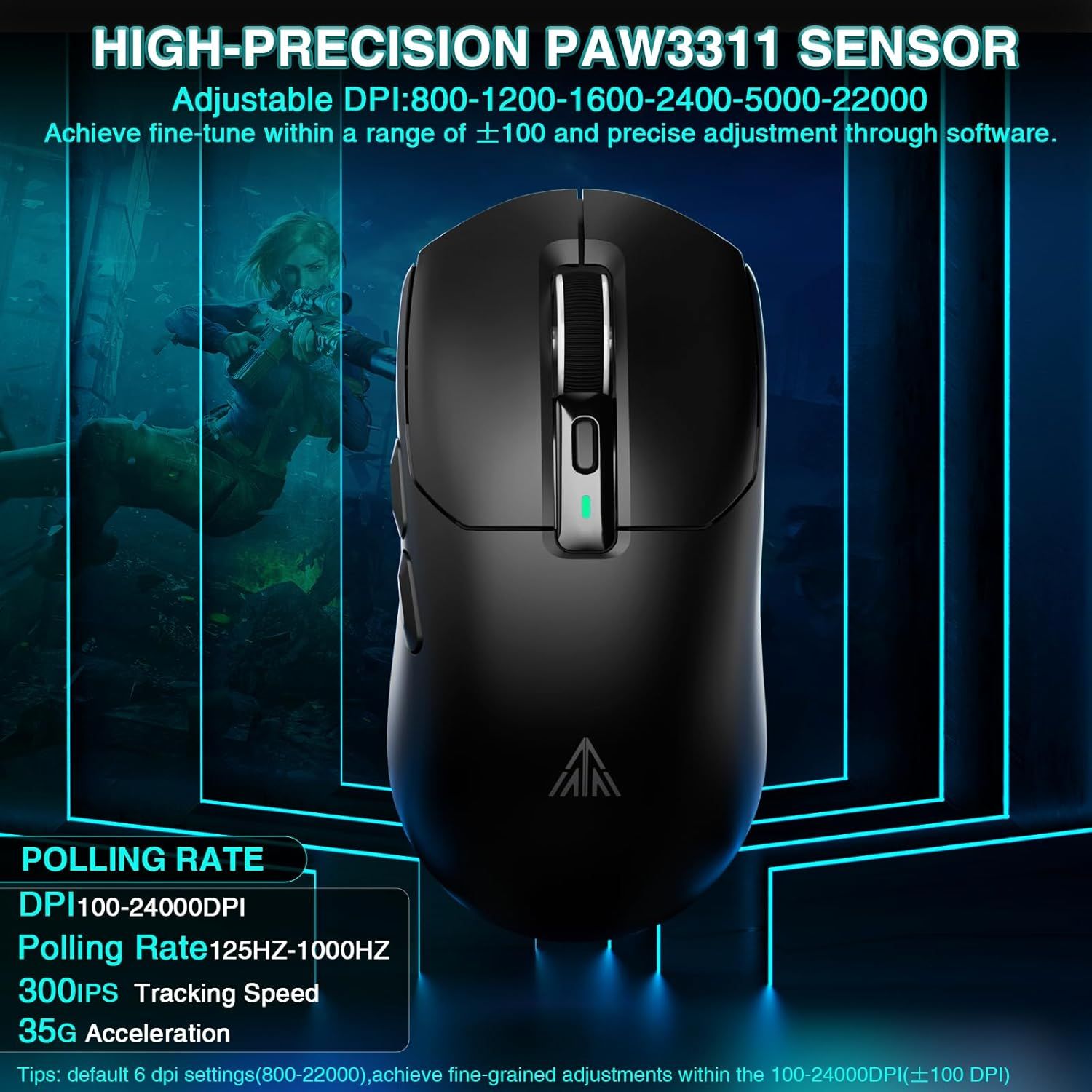 SOLAKAKA SM820 Wireless Gaming Mouse with RGB Charging Dock,24000 DPI Tri-Modes Wireless Mouse，black