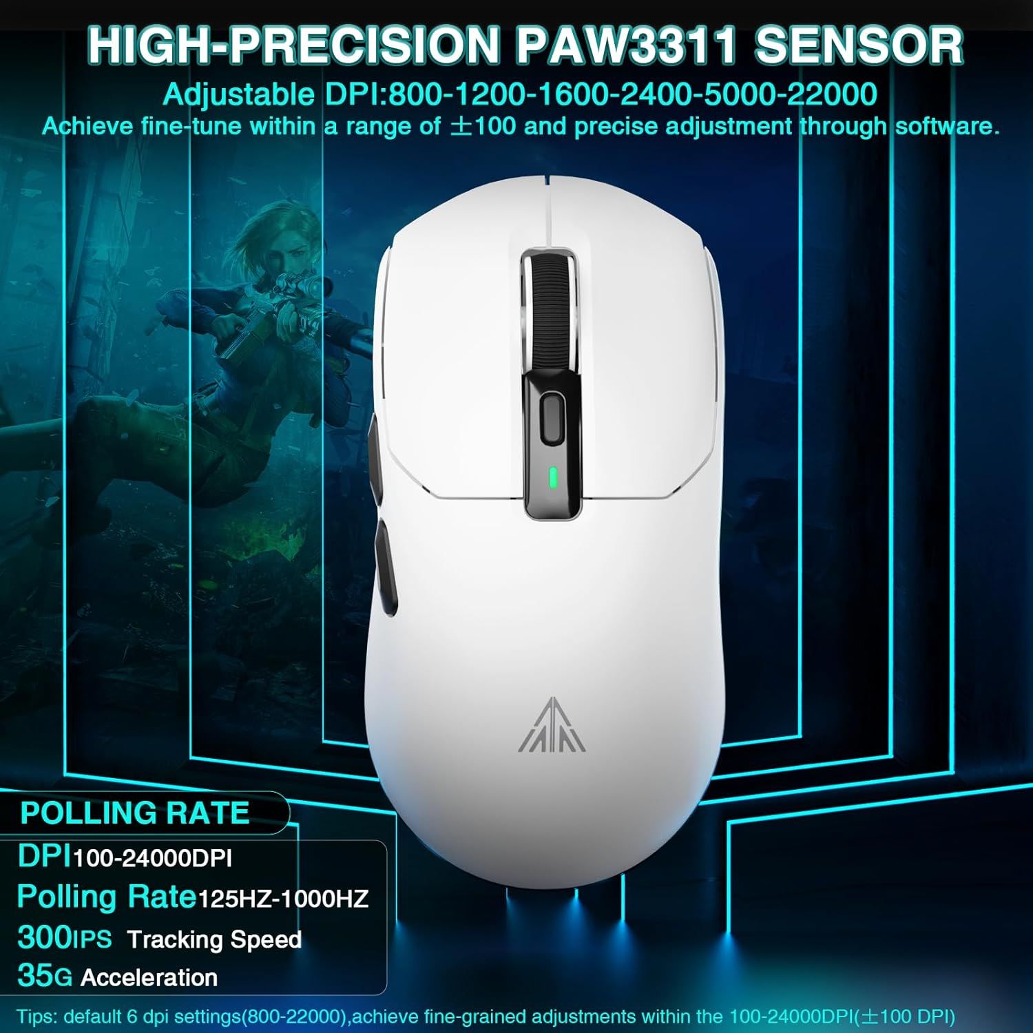 SOLAKAKA SM820 Wireless Gaming Mouse with RGB Charging Dock,24000 DPI Tri-Modes Wireless Mouse，white