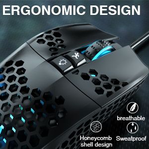 SOLAKAKA SM900 Wired Gaming Mouse with Honeycomb Shell，black