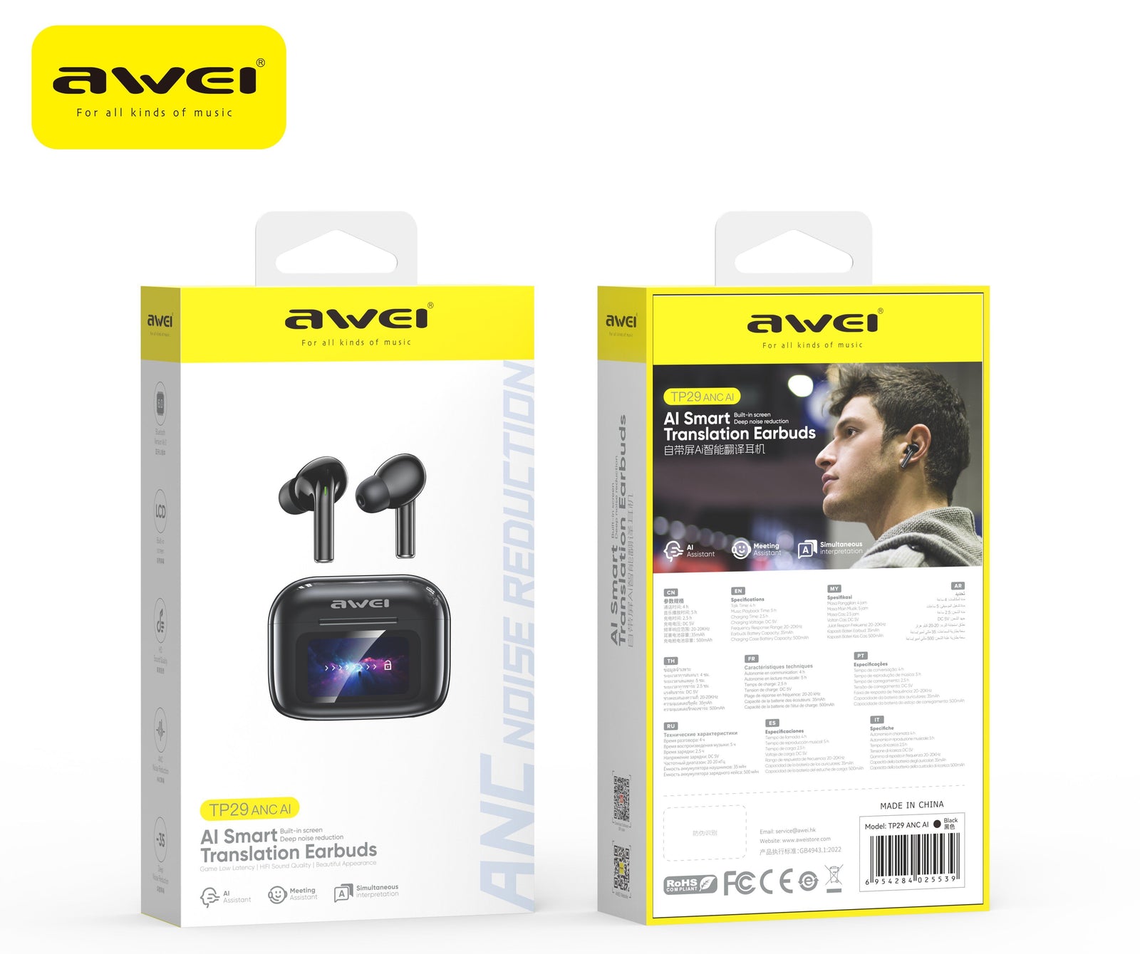 TP29 True Wireless Bluetooth Earbuds, Touch Control In Ear Headphones,black