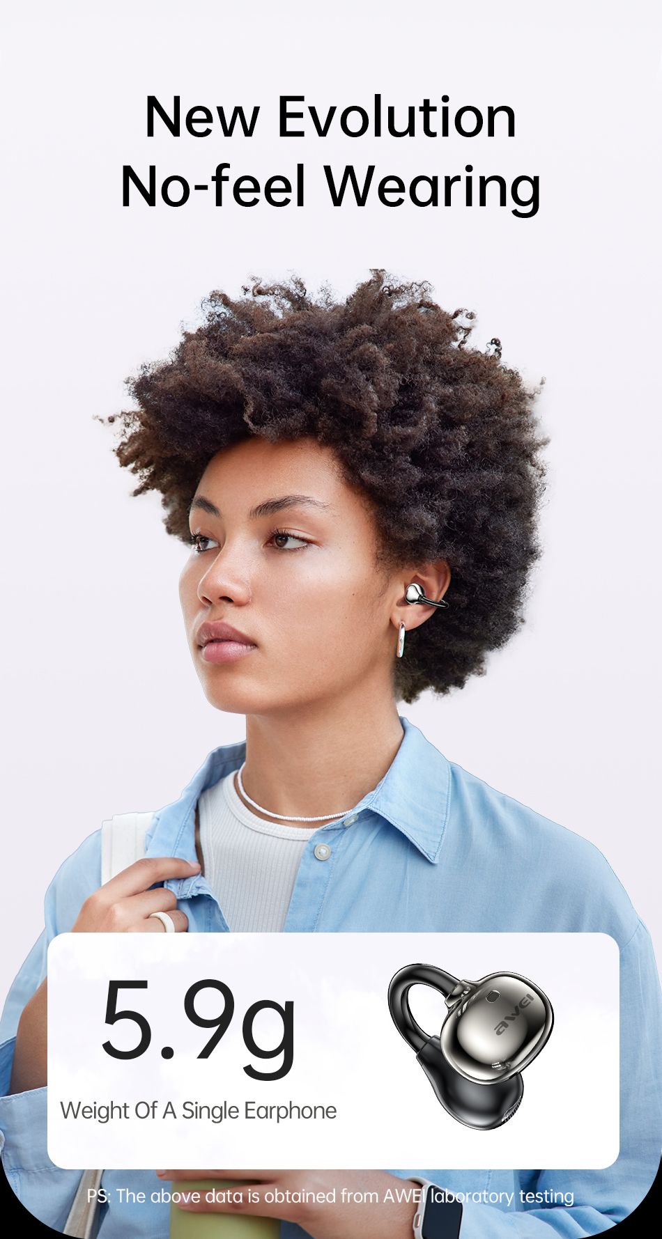 AWEI TZ50 Open Ear Wireless Earbuds with LED Power Display,Beige