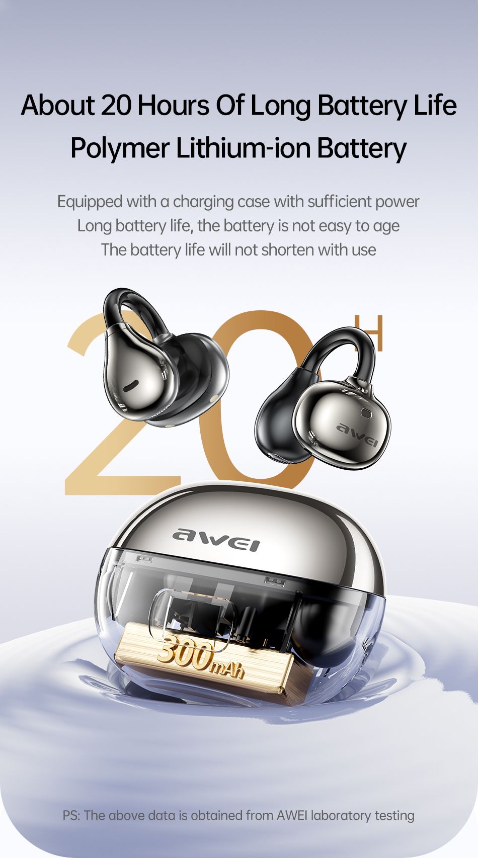 AWEI TZ50 Open Ear Wireless Earbuds with LED Power Display,Beige