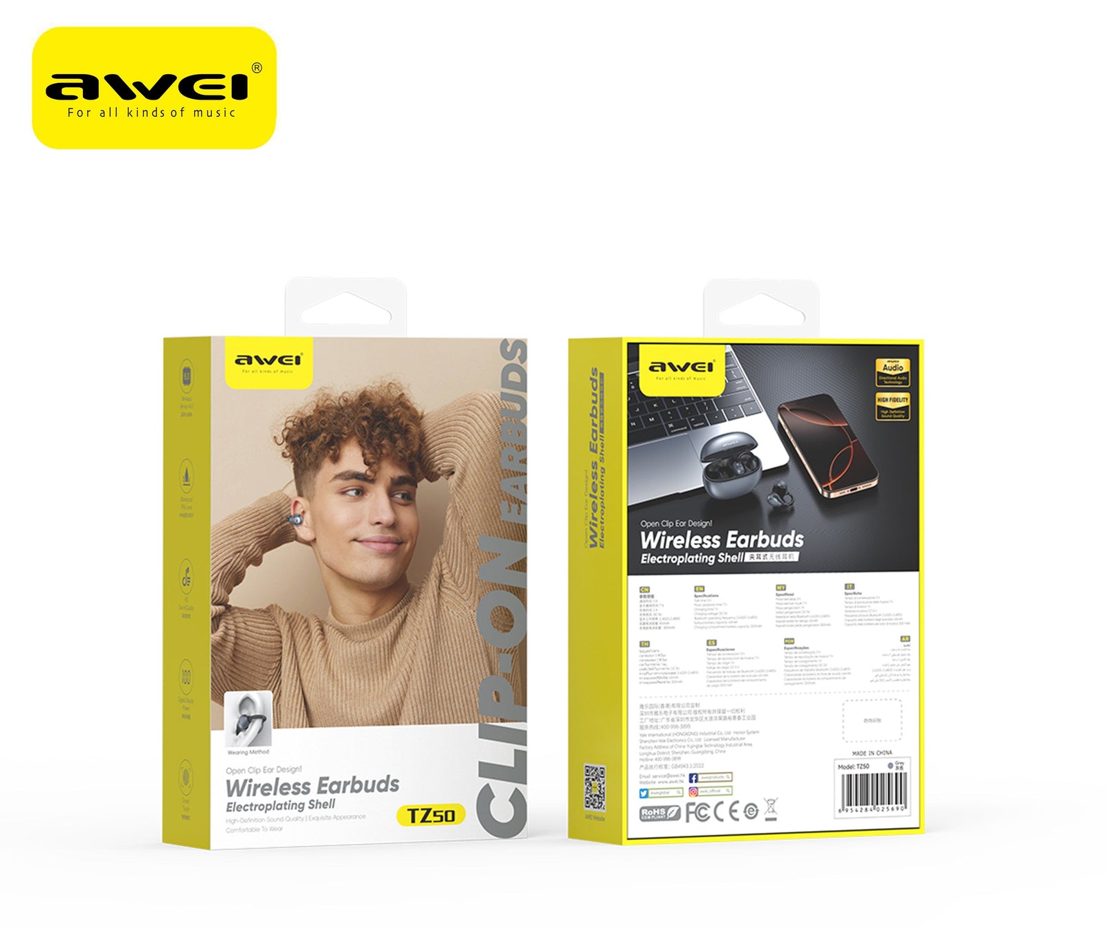 AWEI TZ50 Open Ear Wireless Earbuds with LED Power Display,black