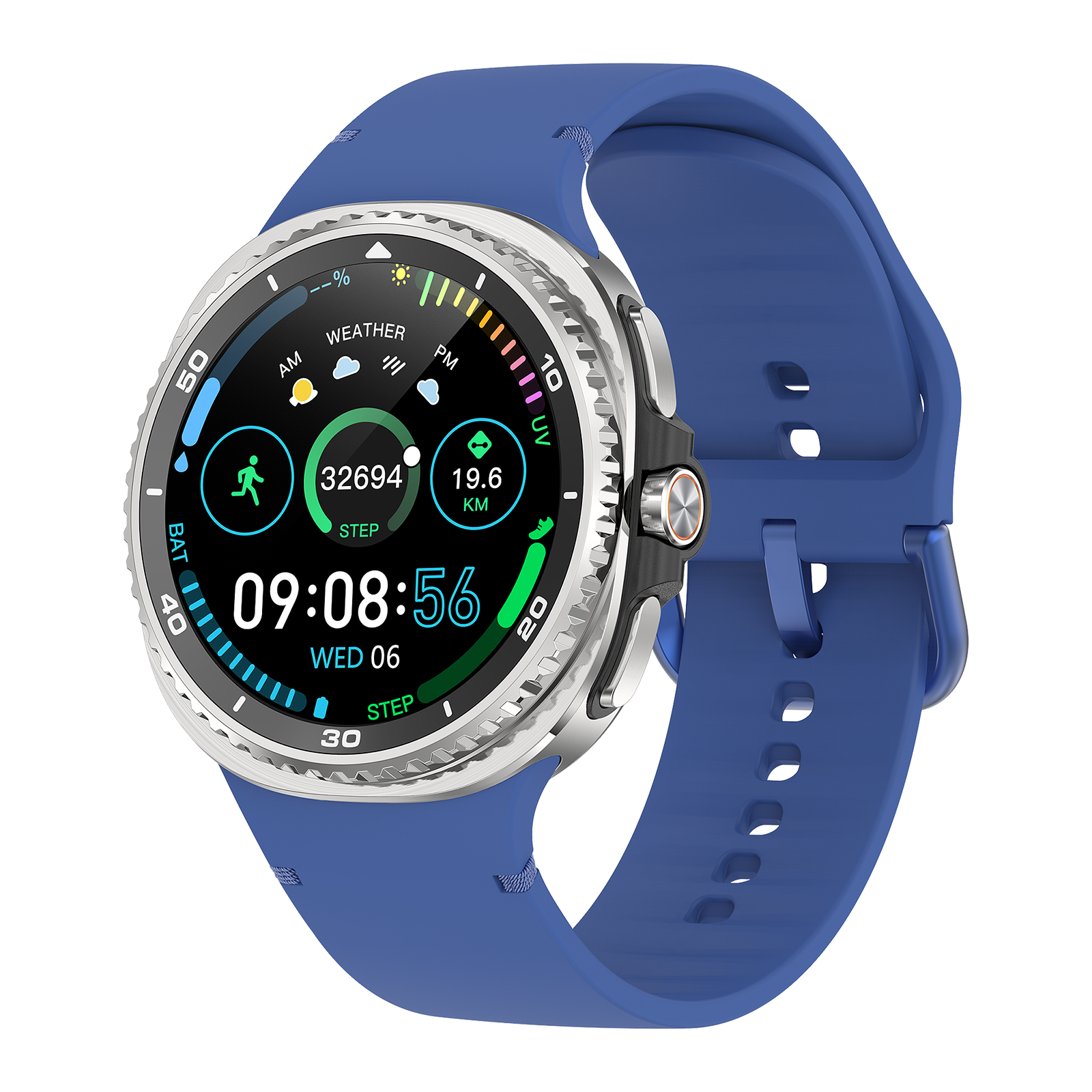 Watch8Classic-SU02 Smart Watch, Silicone Strap, Full Touch Screen, Blue