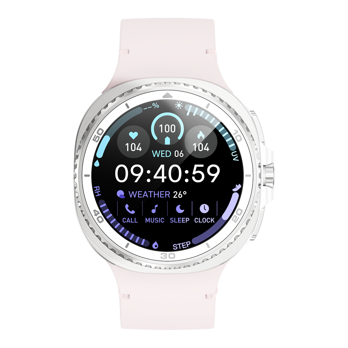 Watch8Classic-SU02 Smart Watch, Silicone Strap, Full Touch Screen, Pink