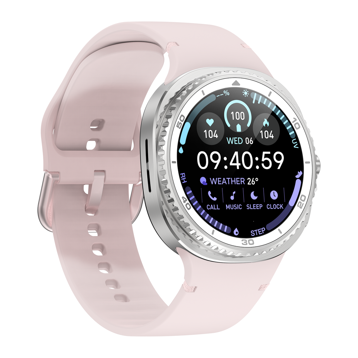 Watch8Classic-SU02 Smart Watch, Silicone Strap, Full Touch Screen, Pink