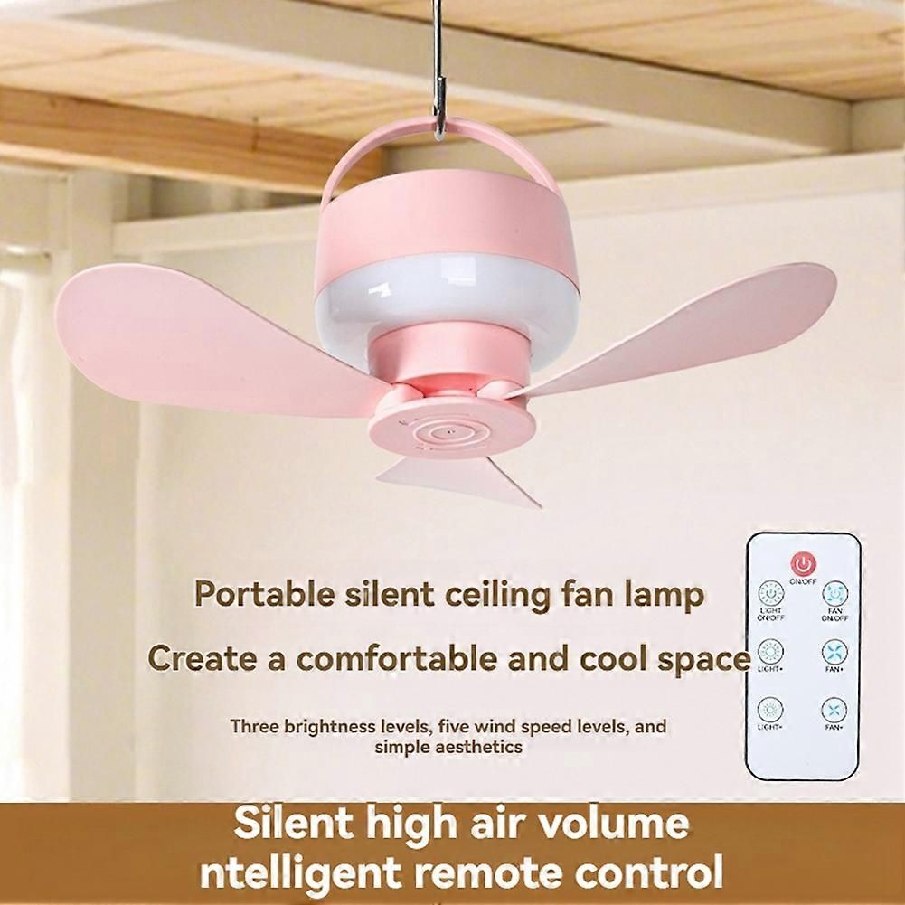 2-in-1 Camping Fan with LED Light Portable Rechargeable Battery Powered Fan with Remote for Tent, Travel, BBQ - Pink