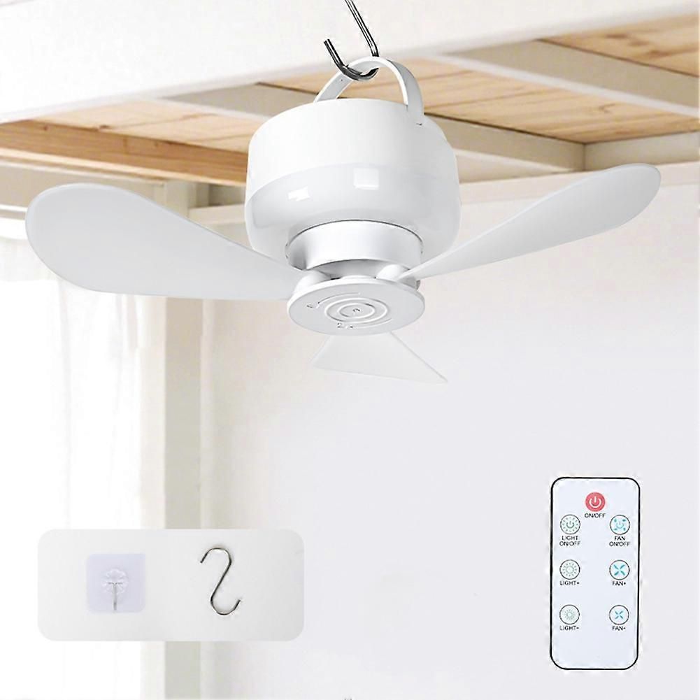 2-in-1 Camping Fan with LED Light Portable Rechargeable Battery Powered Fan with Remote for Tent, Travel, BBQ - White