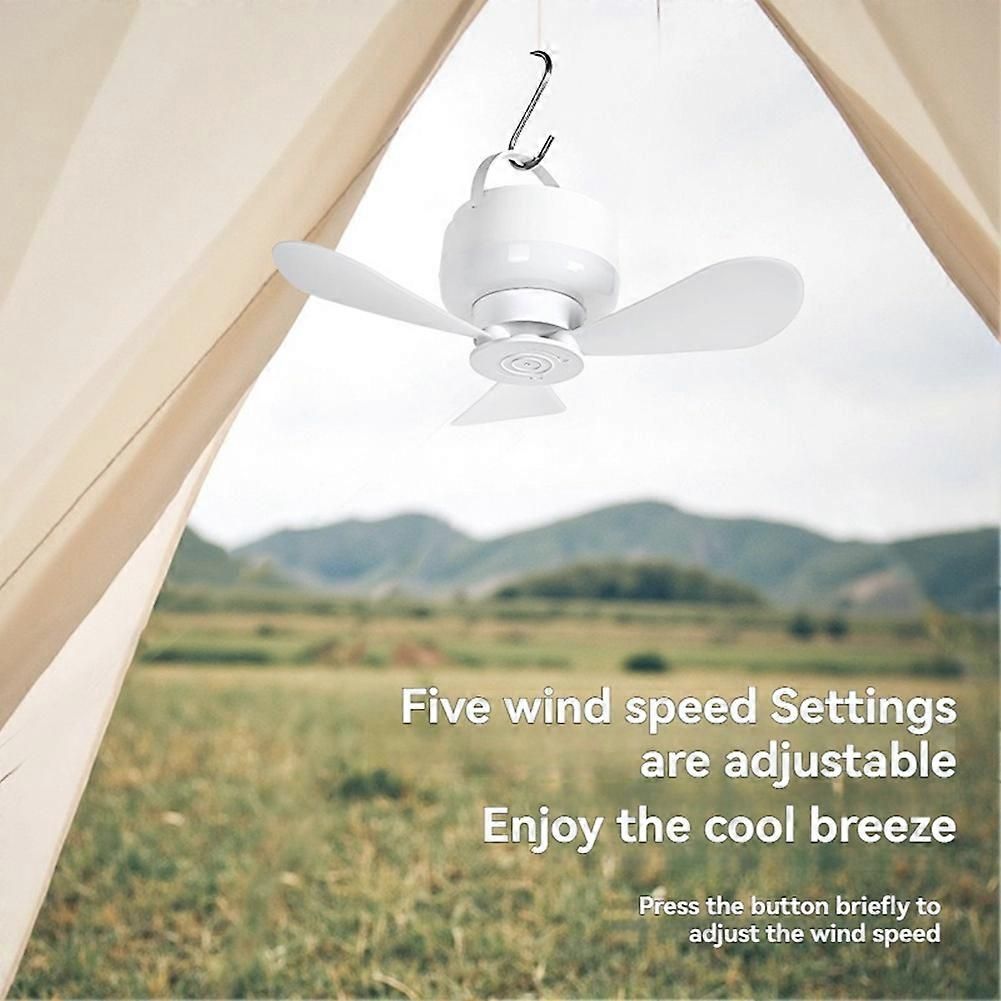 2-in-1 Camping Fan with LED Light Portable Rechargeable Battery Powered Fan with Remote for Tent, Travel, BBQ - White