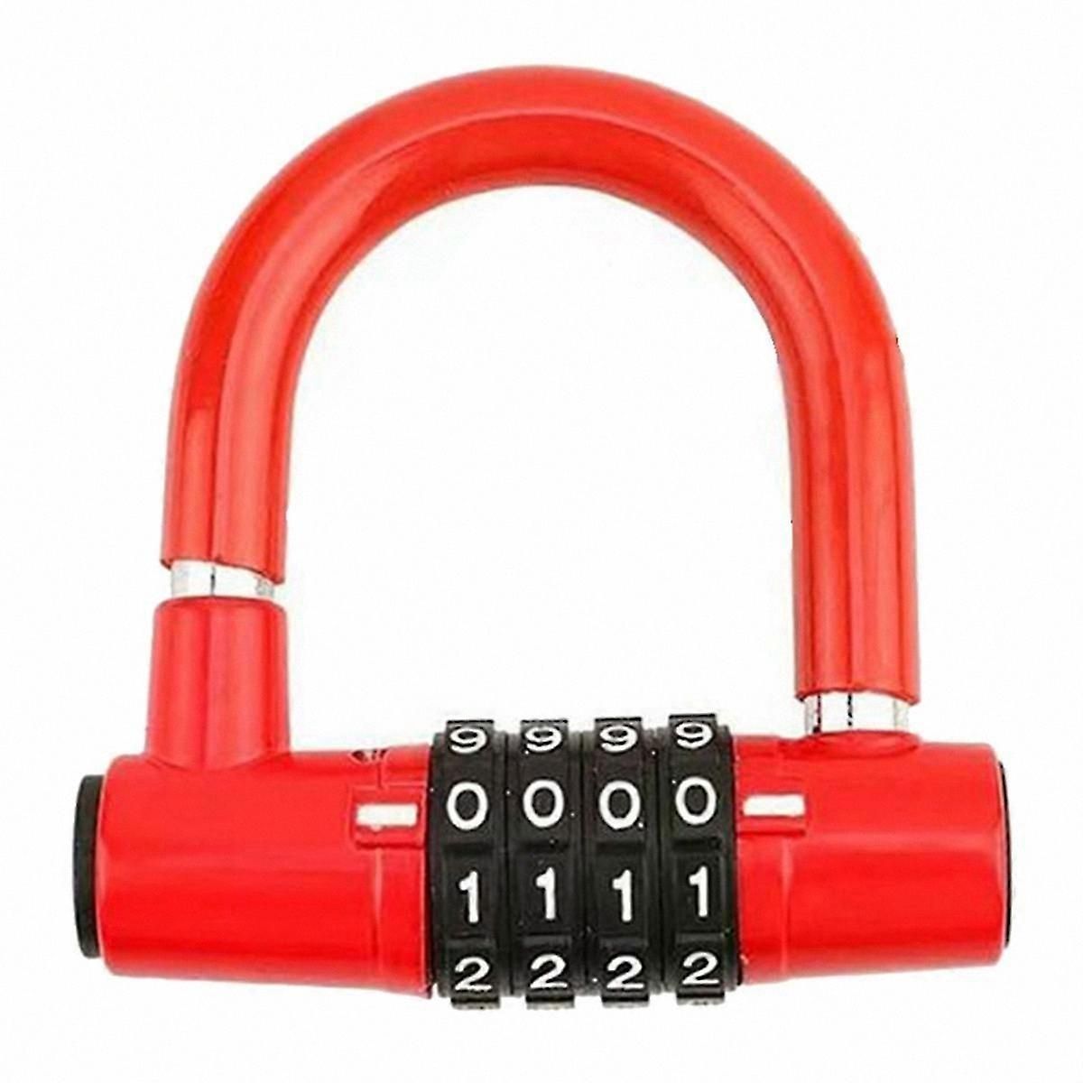 4-Digit U-Shape Bicycle Lock, Anti-Theft Weatherproof Metal Body, Red Finish