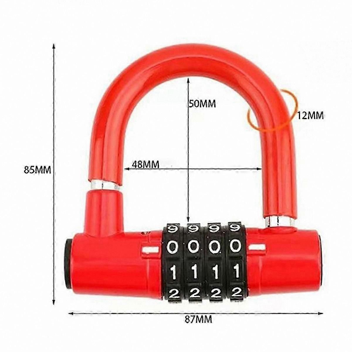 4-Digit U-Shape Bicycle Lock, Anti-Theft Weatherproof Metal Body, Red Finish