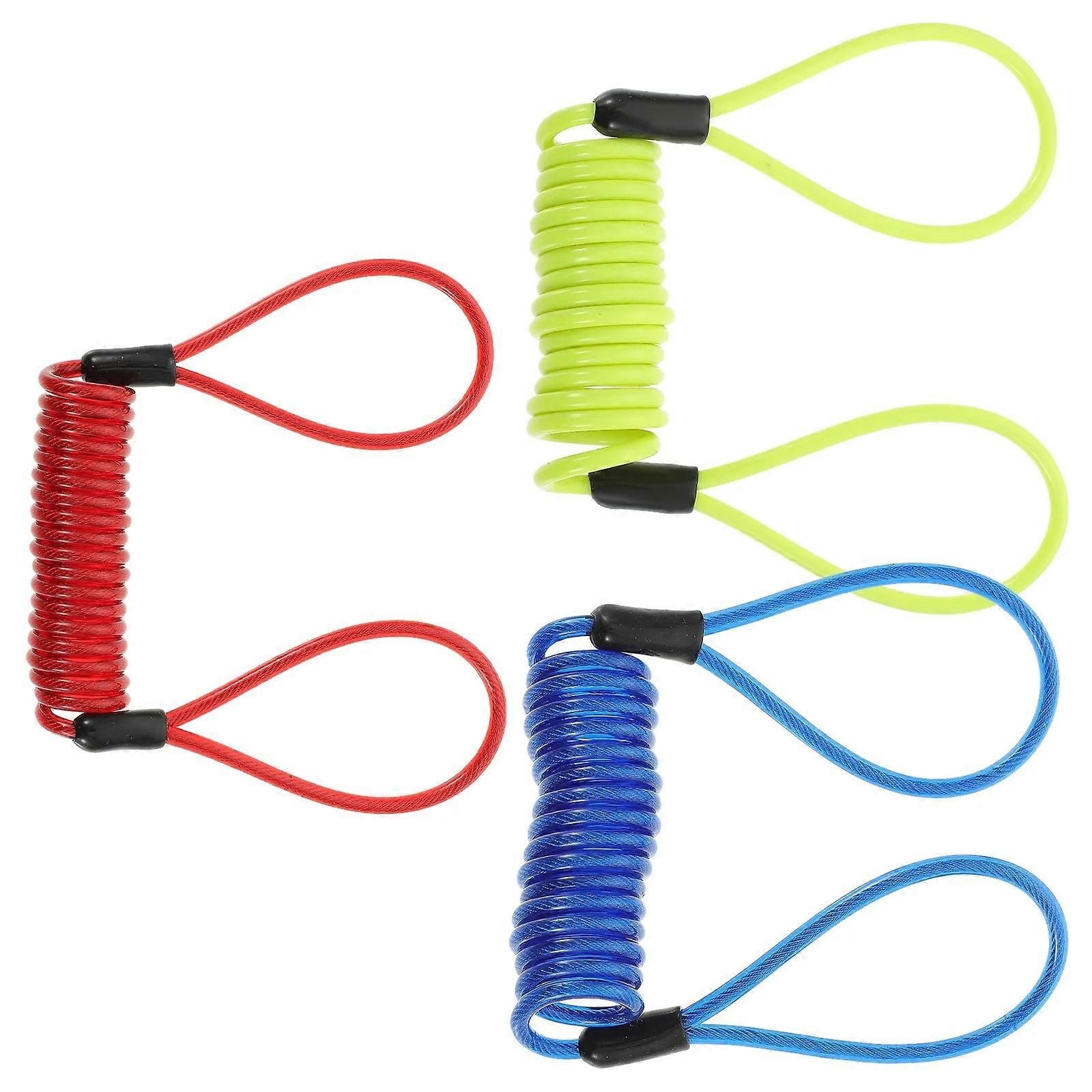 3-Pack Disc Lock Reminder Cable, Steel & Plastic, Multi-Color, 10cm Coil