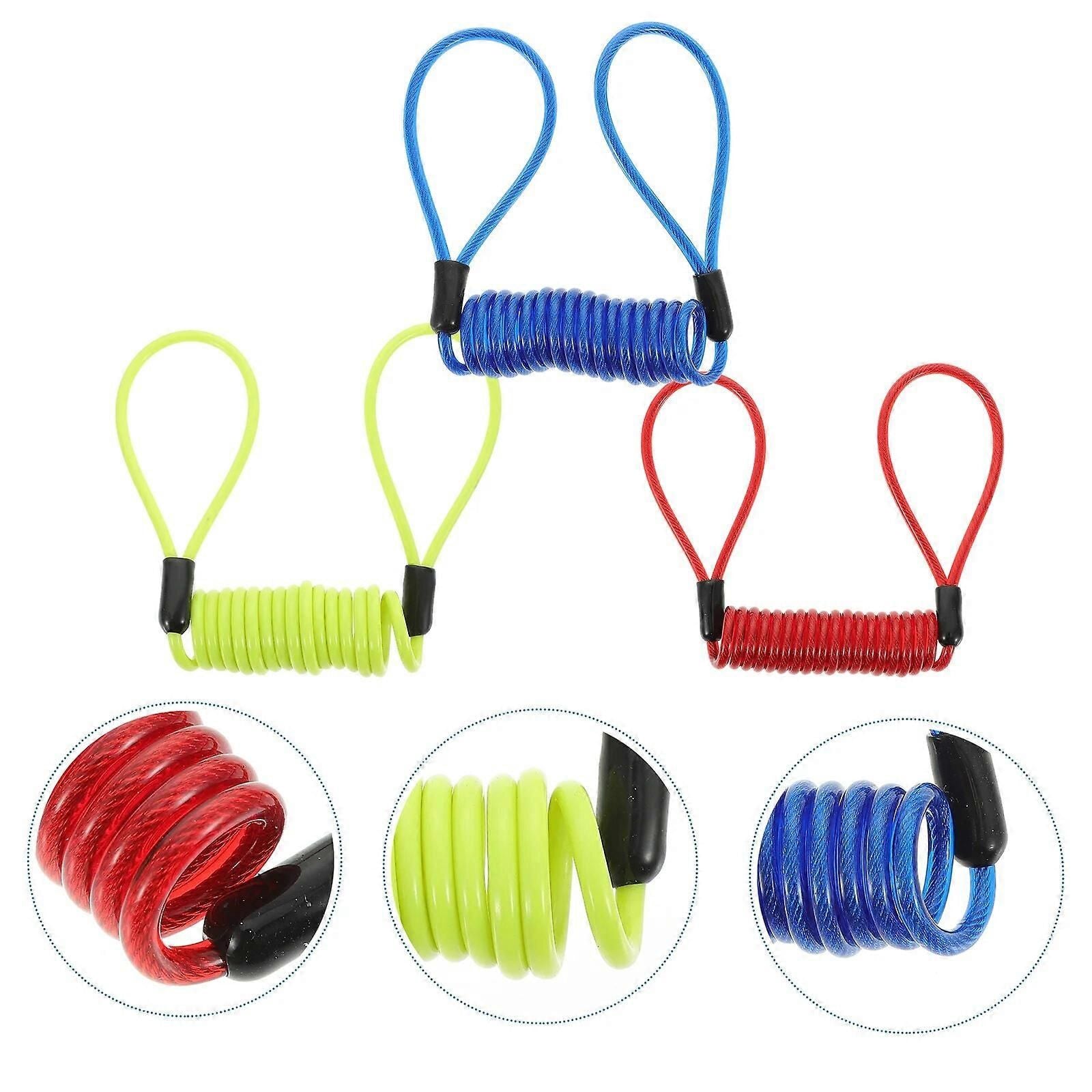 3-Pack Disc Lock Reminder Cable, Steel & Plastic, Multi-Color, 10cm Coil
