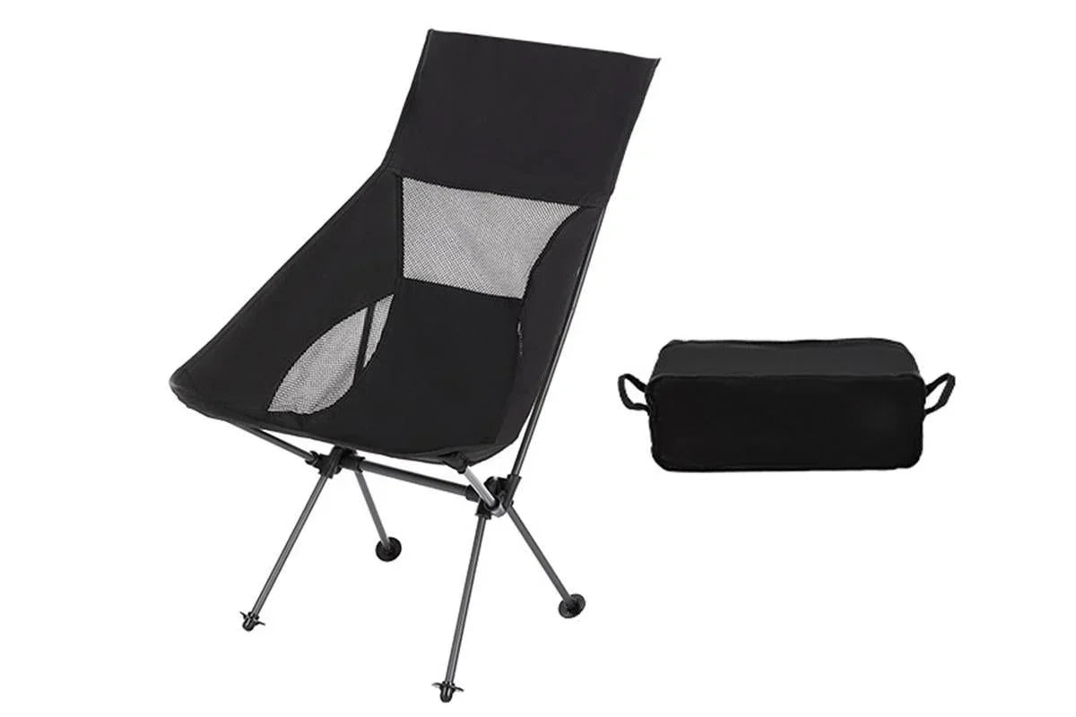 Portable Compact Camping Chair for Outdoor Camp Travel Picnic Lightweight Folding High Back Camping Chair With Head Support -Black