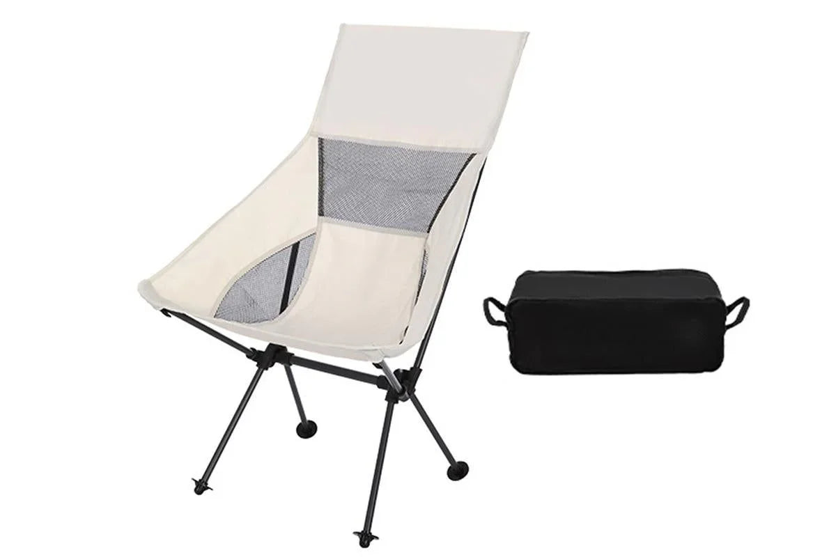 Portable Compact Camping Chair for Outdoor Camp Travel Picnic Lightweight Folding High Back Camping Chair With Head Support -Beige