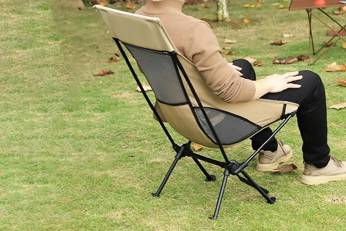 Portable Compact Camping Chair for Outdoor Camp Travel Picnic Lightweight Folding High Back Camping Chair With Head Support -Beige