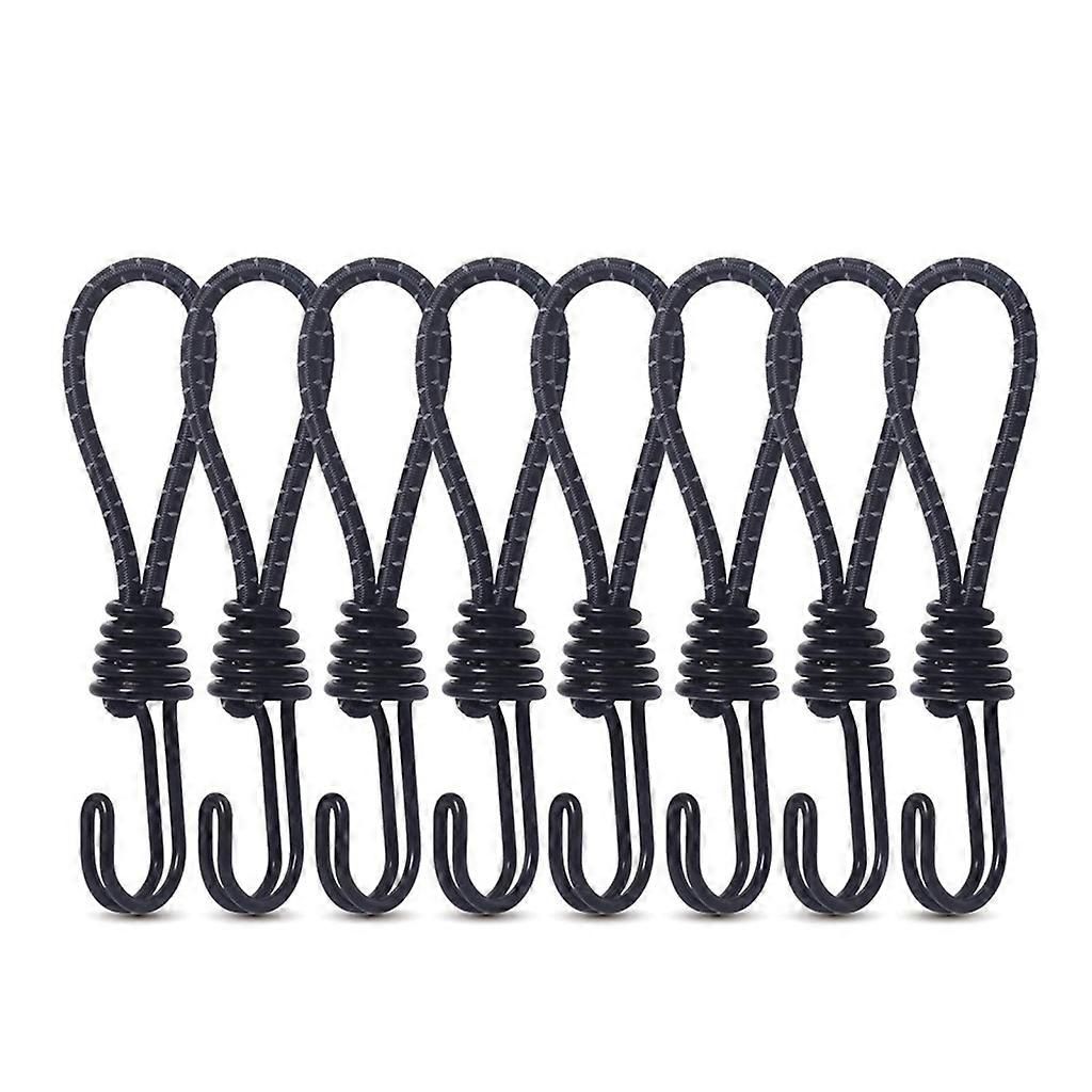 10Pcs Tent Stretch Strap Set Bungee Cords Set with Hooks, Metal Shock Cord Hook - Black