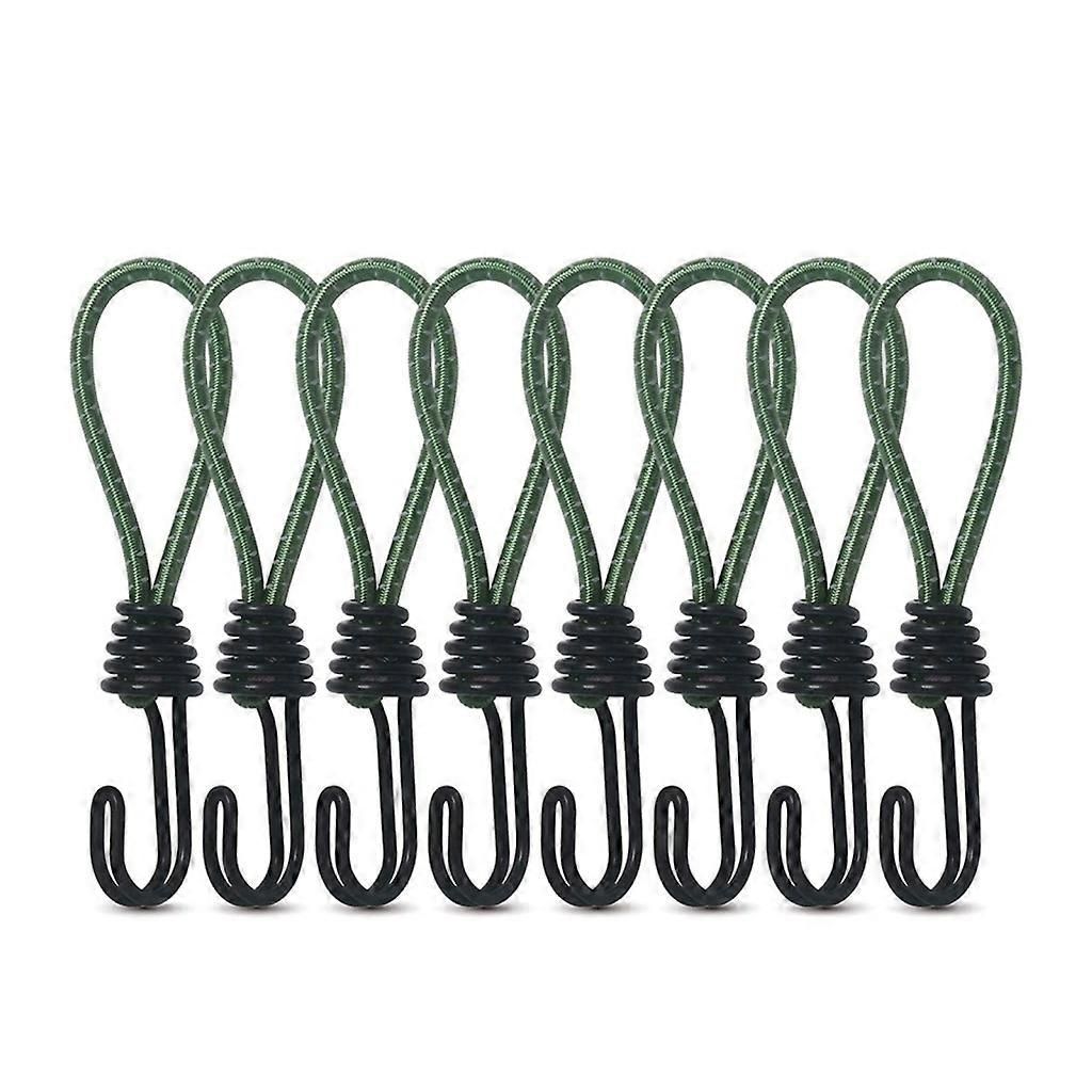 10Pcs Tent Stretch Strap Set Bungee Cords Set with Hooks, Metal Shock Cord Hook - Green